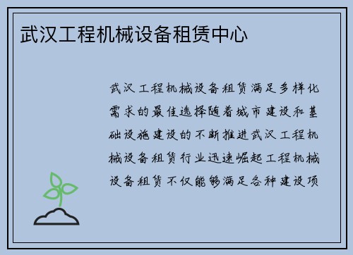 武汉工程机械设备租赁中心