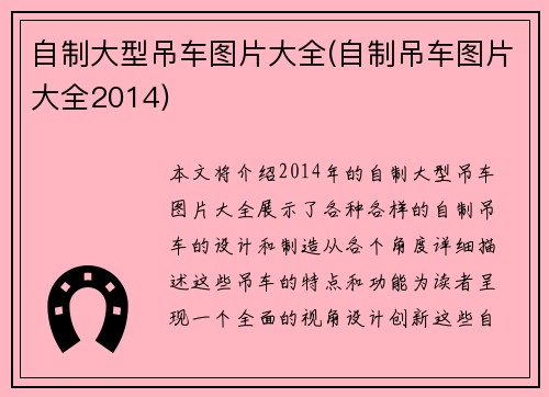自制大型吊车图片大全(自制吊车图片大全2014)