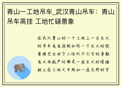 青山一工地吊车_武汉青山吊车：青山吊车高挂 工地忙碌景象